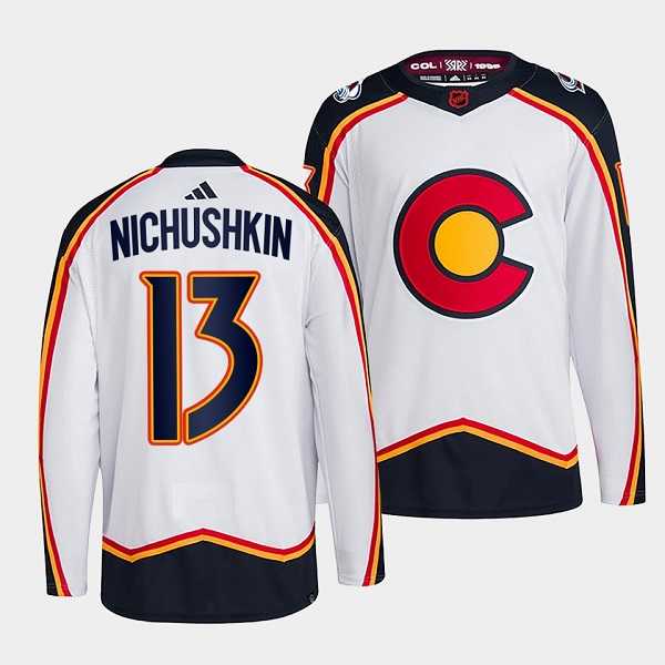 Mens Colorado Avalanche #13 Valeri Nichushkin White 2022-23 Reverse Retro Stitched Jersey->colorado avalanche->NHL Jersey
